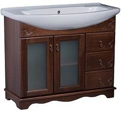 Bas Тумба под раковину Варна 105 орех, вставки стекло, 3 ящика – фотография-1